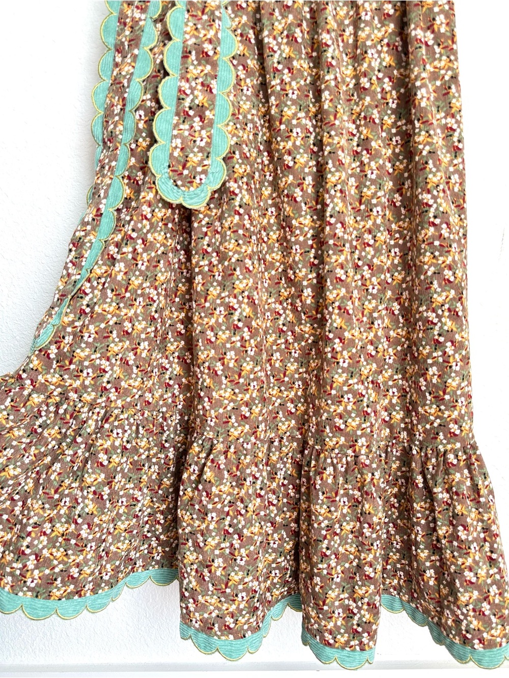 CELIA B Alamo Dress Brown Floral Midi corduroy Large - Picture 6 of 17